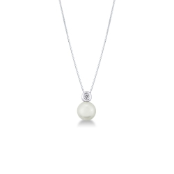 Collier en or blanc 18k avec une perle naturelle cultivée et diamant