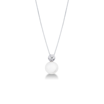 Collier en or blanc 18 carats avec une perle et diamant