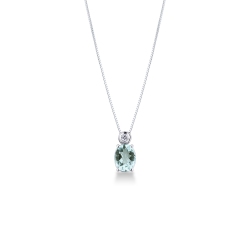 Collier en or blanc 18 carats avec aigue-marine centrale et diamant