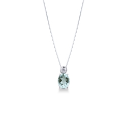 Collier en or blanc avec aigue-marine ovale et diamant