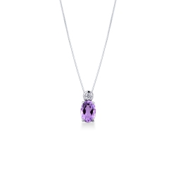 Collier avec pendentif en or blanc 18 carats avec diamant et améthyste