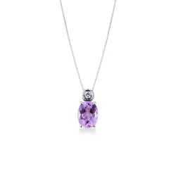 Collier en or blanc 18 carats avec améthyste centrale et diamant