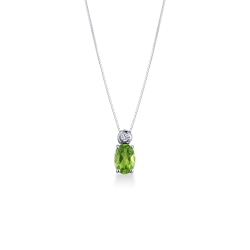 Collier en or blanc 18 carats avec péridot et diamant