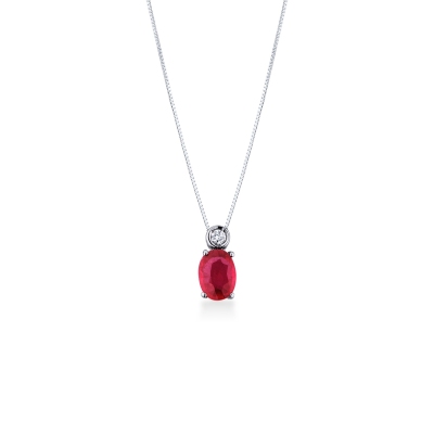 Collier or blanc 18k rubis et diamant