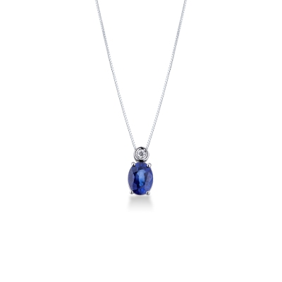 Collier en or blanc 18k avec saphir bleu central