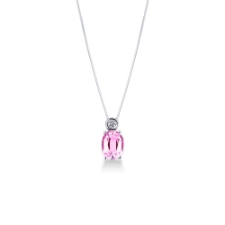 Collier avec pendentif en or blanc 18 ct avec diamant et saphir rose ovale