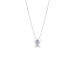 Collier or blanc 750 pendentif diamant à coeur 0.04 ct