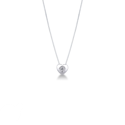 Collier or blanc 750 pendentif diamant à coeur 0.04 ct 