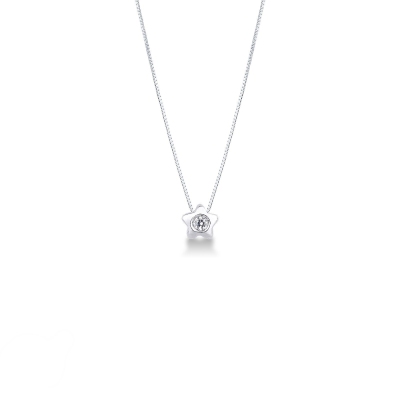Collier or blanc femme  avec pendentif en forme d'étoile et diamant 0.04 ct