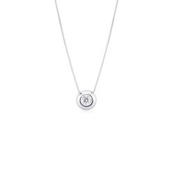 Pendentif Solitaire Diamant serti clos 0.10 ct et or blanc 18k
