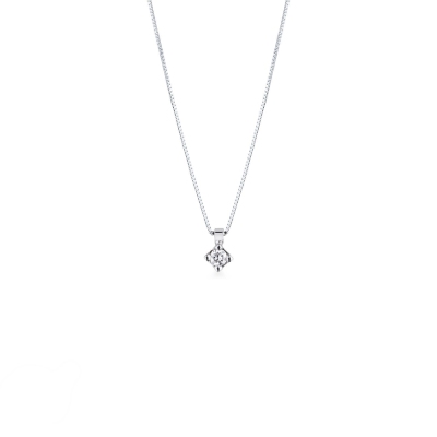 Collier en Or Blanc 750 Diamant Solitaire 0,07 ct