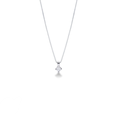 Collier solitaire en or blanc 18k avec diamant 0.12 ct