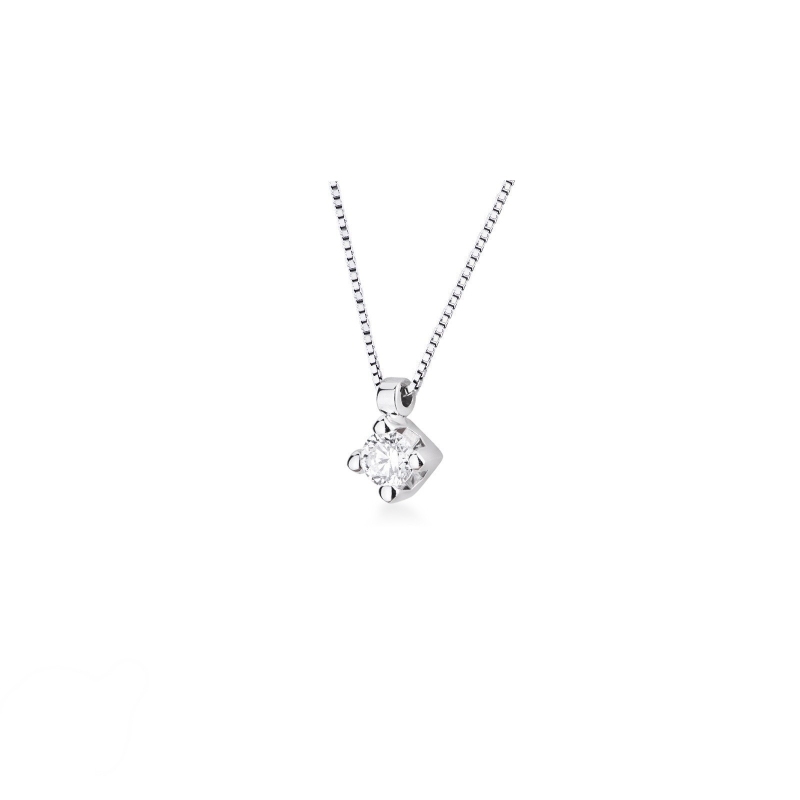 Collier pendentif solitaire en or blanc 18k  avec diamant 0.15 ct Collier pendentif solitaire en or blanc 18k  avec diamant 0.15 ct