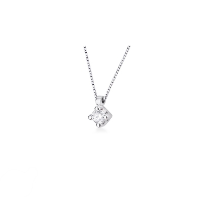 Collier pendentif solitaire en or blanc 18k  avec diamant 0.15 ct