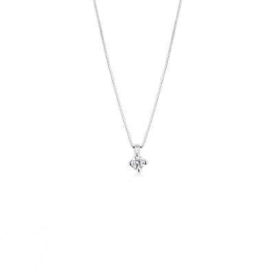 Collier pendentif solitaire en or blanc 18k  avec diamant 0.15 ct
