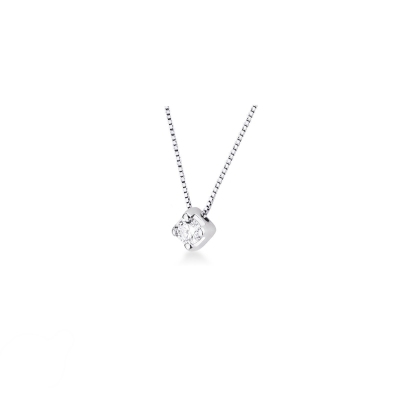Collier pendentif solitaire en or blanc 18k avec diamant 0.10 ct