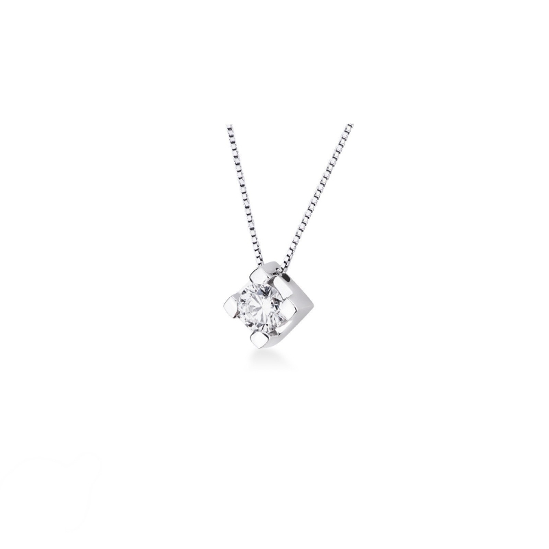 Collier solitaire en or blanc 18k diamant 0.40 ct