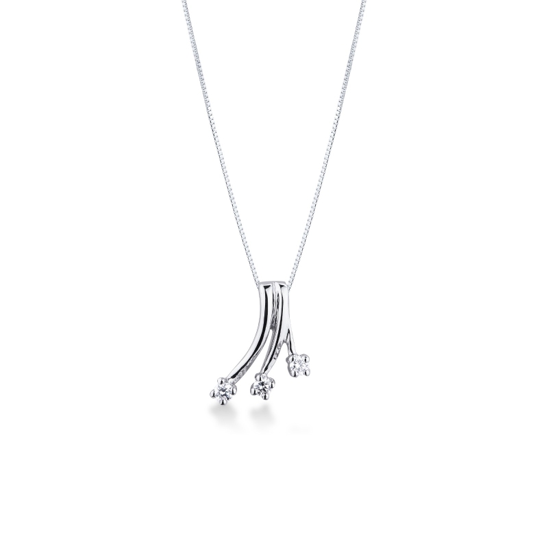 Collier féminin avec pendentif Trilogy Or Blanc 18k diamants