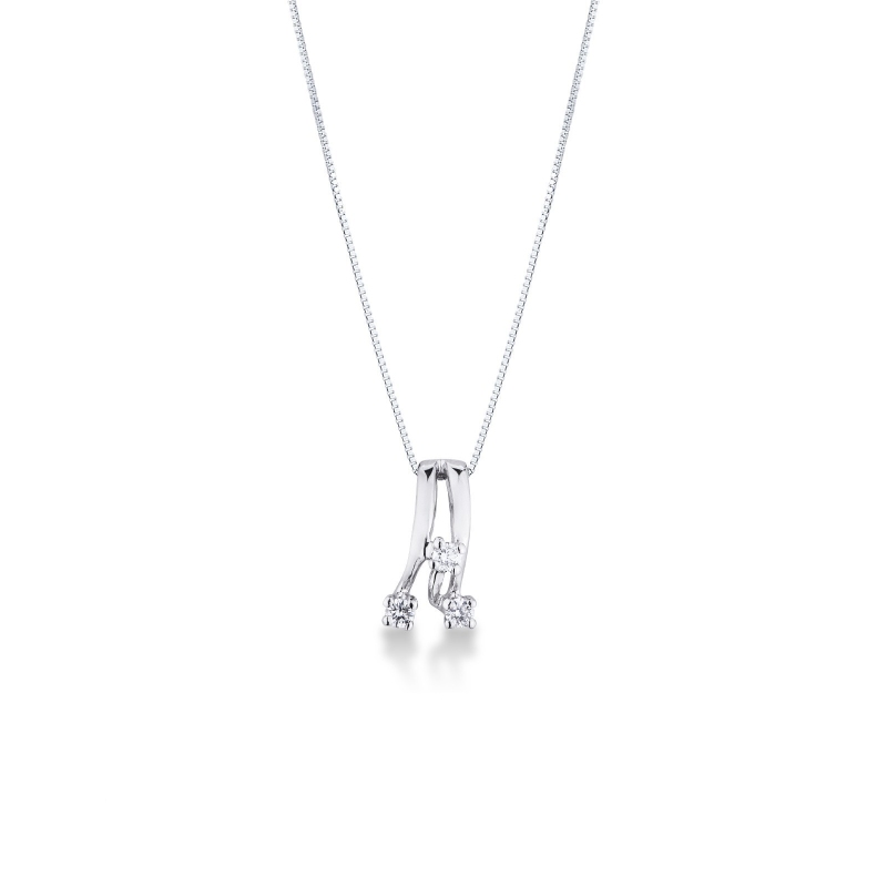 Collier or blanc 18k avec pendentif trilogy diamants