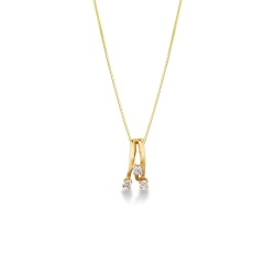 Collier or jaune 18k avec pendentif trilogy diamants ct 0,15