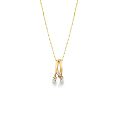 Collier or jaune 18k avec pendentif trilogy diamants ct 0,15