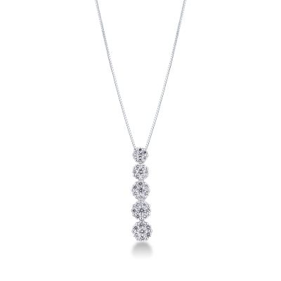 Collier avec cinq pendentif ilusion  en or blanc 18k et diamants