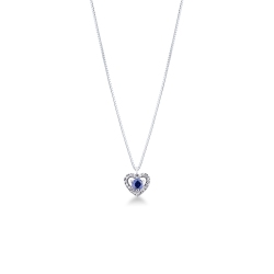 Collier or blanc 18k cœur saphir et diamants