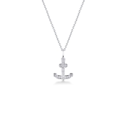 Collier or blanc 18k avec pendentif en forme d'ancre
