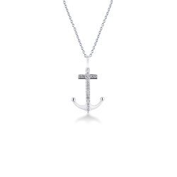 Collier en or blanc 18k avec pendentif en forme d'ancre