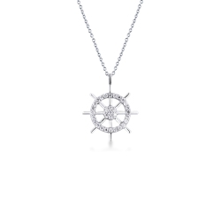 Collier en or blanc 18 carats avec pendentif gouvernail en diamants