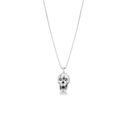 Collier en or blanc 18k avec pendentif skull et diamants