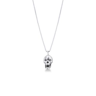 Collier en or blanc 18k avec pendentif skull et diamants