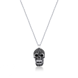 Pendentif en or blanc 18 carats avec crâne serti de diamants noirs et blancs