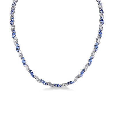 Collier en or blanc avec saphirs bleus et diamants alternés 