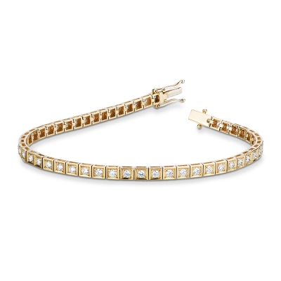 Bracelet Tennis carré en or jaune 18 carats avec diamants taille brillant