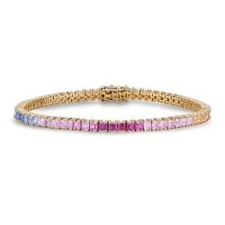 Bracelet tennis en fil d'or jaune 18k avec saphirs multicolores