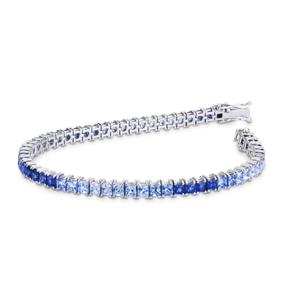 Bracelet Rivière en or blanc 18 ct avec saphirs bleus dégradés 