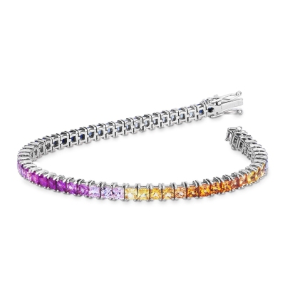 Bracelet tennis à fil en or blanc 18 ct saphirs multicolores 