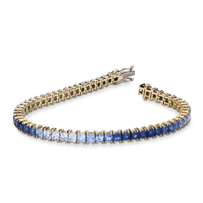 Bracelet tennis or jaune 18k saphirs bleus multicolores