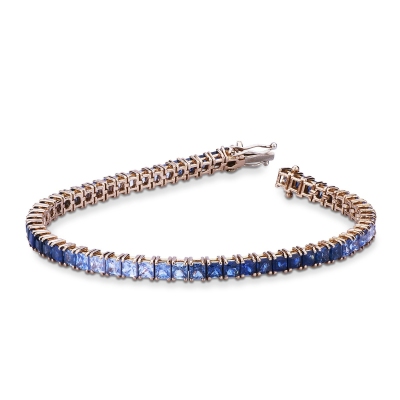 Bracelet tennis en fil d'or rose 18k avec saphirs multicolores bleus 