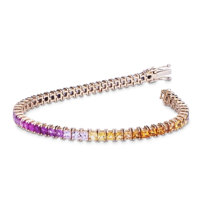 Bracelet tennis d'or rose 18k avec saphirs multicolores