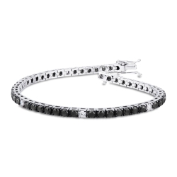 Bracelet Tennis en Or Blanc 18k avec Diamants Noirs et Blancs