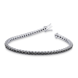 Bracelet Tennis à Maillons Carrés en Or Blanc 18k avec Diamants Noirs