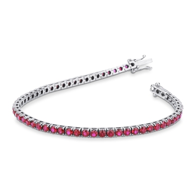 Bracelet tennis carré en or blanc 18k avec rubis rouges