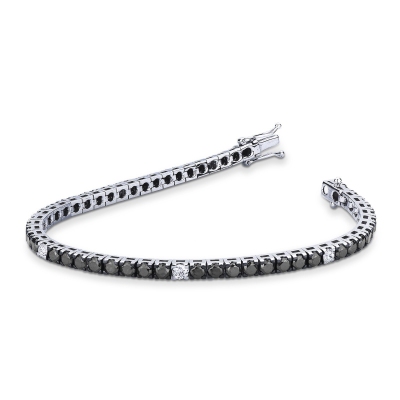 Bracelet Tennis en or blanc 18 carats avec diamants noirs et blancs