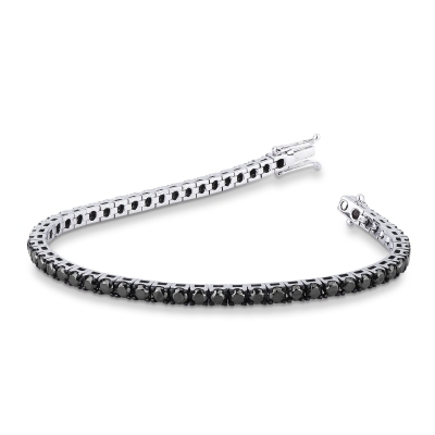 Bracelet Tennis en or blanc 18k avec diamants noirs sur des griffes brunies