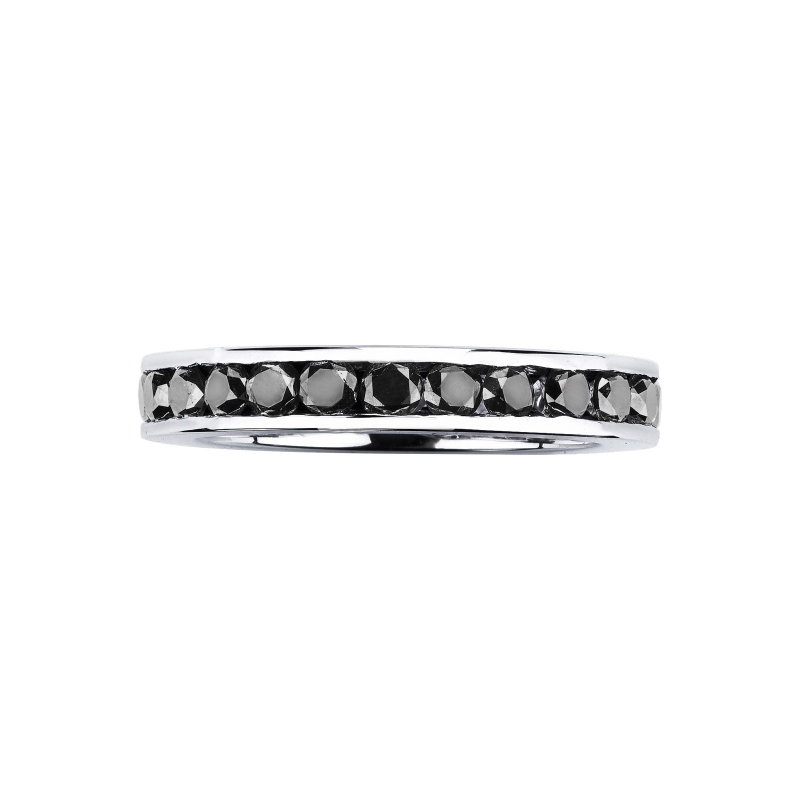 Bague Eternity rail en or blanc 18k avec diamants noirs