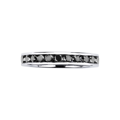 Bague Eternity rail en or blanc 18k avec diamants noirs