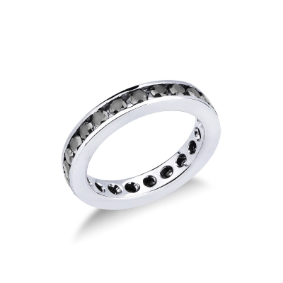 Bague Eternity rail en or blanc 18k avec diamants noirs