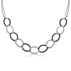 Collier gourmette or blanc 18k avec diamants noirs et blancs